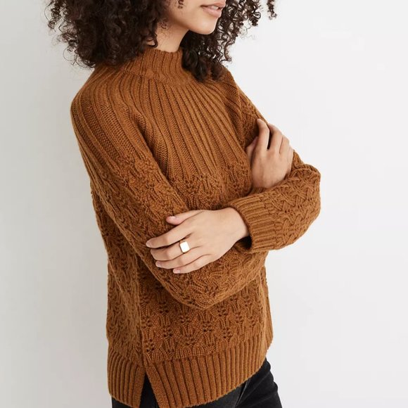 Madewell Sweaters - Madewell Pointelle Stitch-Mix Mockneck Sweater